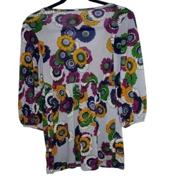 Y2K Lush Blouse Multicolor Floral V Neck High Waist Stretch Soft Women Medium - Picture 2 of 4